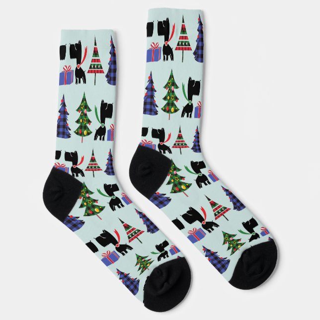 Cute Scottie Dogs and Christmas Trees Pattern Socks (Right)