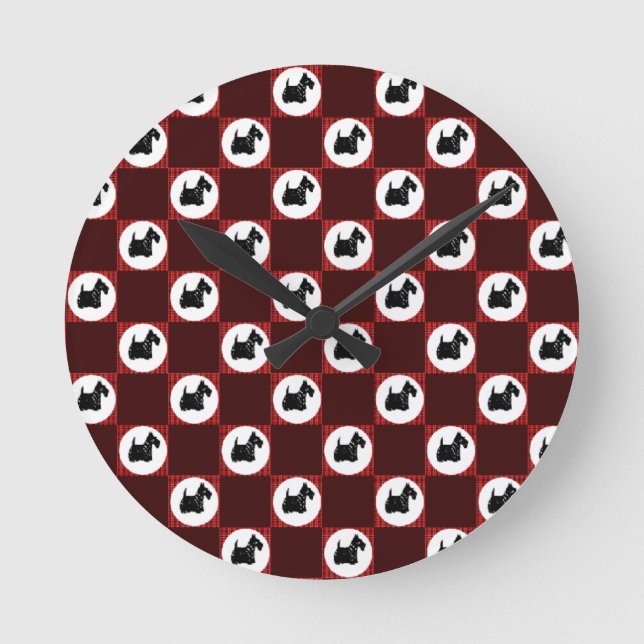 Cute Scottie Dogs Round Clock (Front)