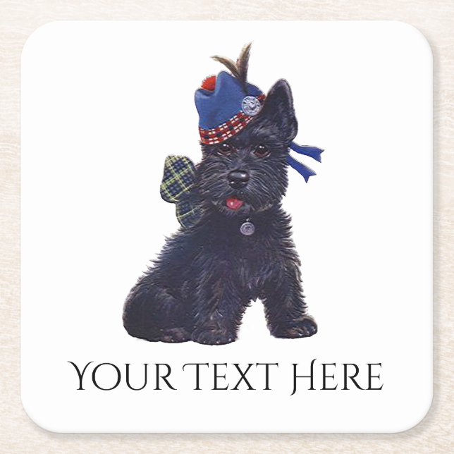 Cute Scottie Personalize Square Paper Coaster (Front)