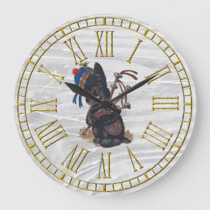 Cute Scottie Playing Bagpipes Large Clock
