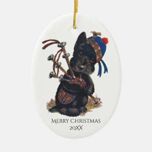 Cute Scottie Playing Bagpipes Personalize Ceramic Ornament