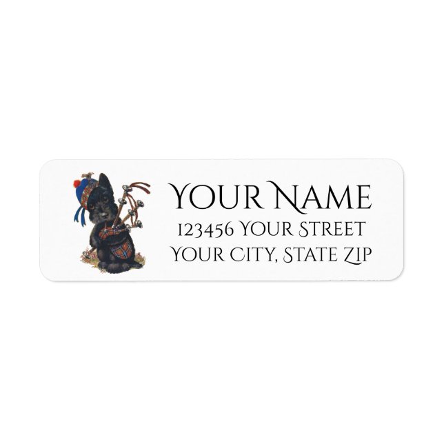 Cute Scottie Playing Bagpipes Personalize Label (Front)