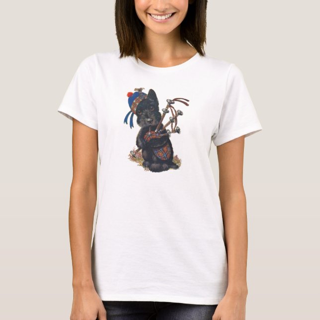 Cute Scottie Playing Bagpipes T-Shirt (Front)
