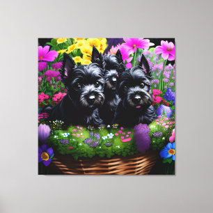 Cute Scottie Terrier Puppies in a Basket 6 Canvas Print