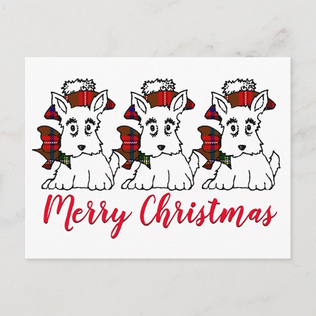 Cute Scotties Plaid Hats and Bows Postcard (Front)