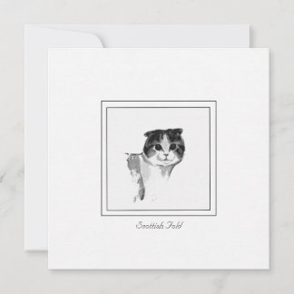 Cute Scottish Fold Cat Charcoal Drawing Note Card