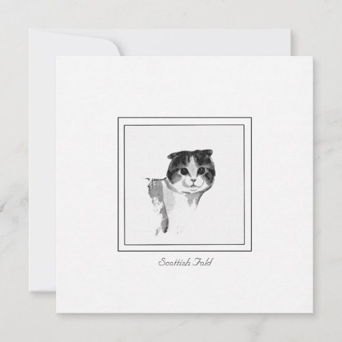 Cute Scottish Fold Cat Charcoal Drawing Note Card