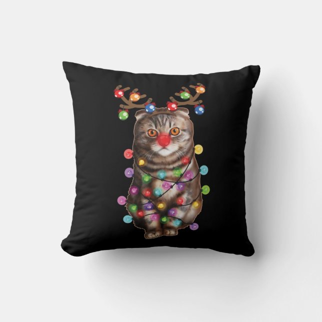 Cute Scottish Fold Cat Funny Xmas Holiday Gift Throw Pillow (Front)