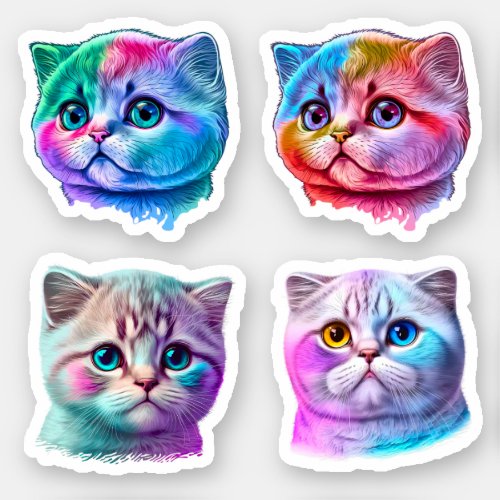 Cute Scottish Fold Cat Stickers 8_Pack _ Colorful