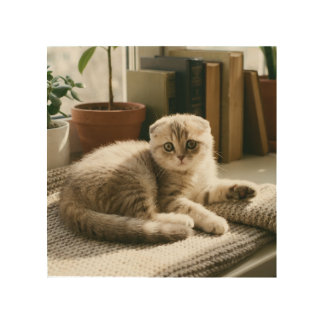 Cute Scottish Fold Cat Wood Wall Art Cozy Cat Loun