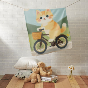 Cute Scottish Fold Kitten Bicycle Pastel Baby Blanket
