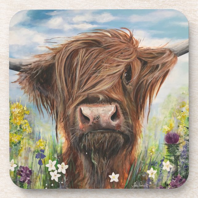 Cute Scottish Highland Cow Coaster (Front)