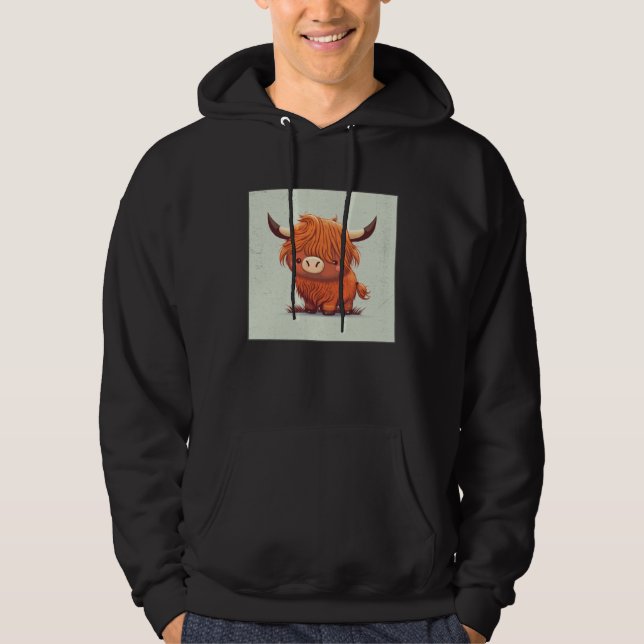 Cute Scottish Highland Cow Illustration Little Hor Hoodie (Front)