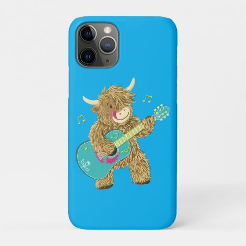 Cute Scottish Highland Cow Plays Guitar    iPhone 11 Pro Case