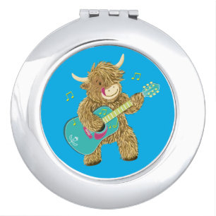 Cute Scottish Highland Cow Plays Guitar Compact Mirror