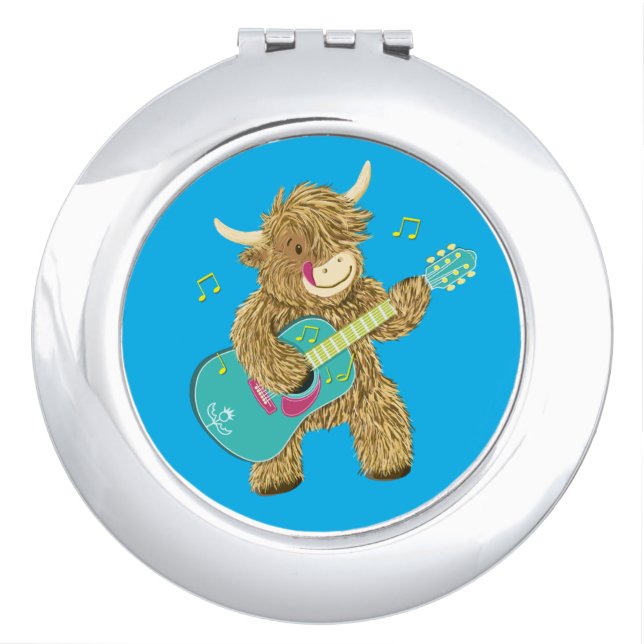 Cute Scottish Highland Cow Plays Guitar   Compact Mirror (Front)