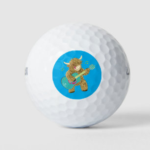 Cute Scottish Highland Cow Plays Guitar   Golf Balls