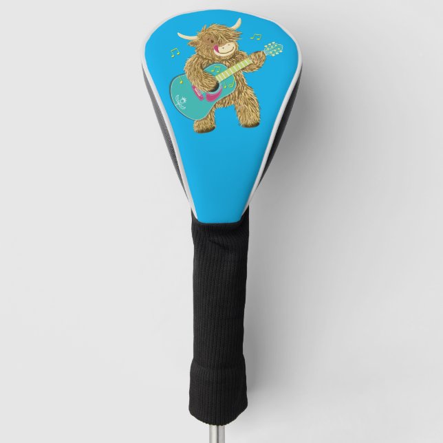 Cute Scottish Highland Cow Plays Guitar    Golf Head Cover (Front)