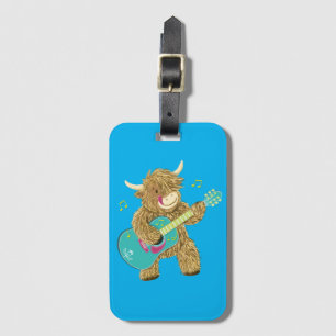Cute Scottish Highland Cow Plays Guitar     Luggage Tag