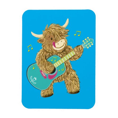 Cute Scottish Highland Cow Plays Guitar    Magnet