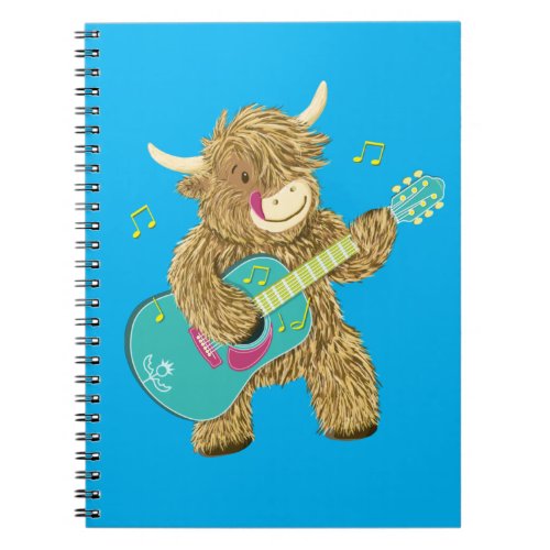 Cute Scottish Highland Cow Plays Guitar  Notebook