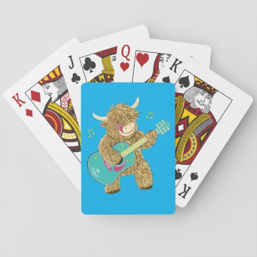 Cute Scottish Highland Cow Plays Guitar    Poker Cards