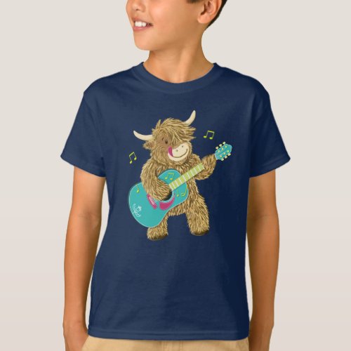 Cute Scottish Highland Cow Plays Guitar T_Shirt
