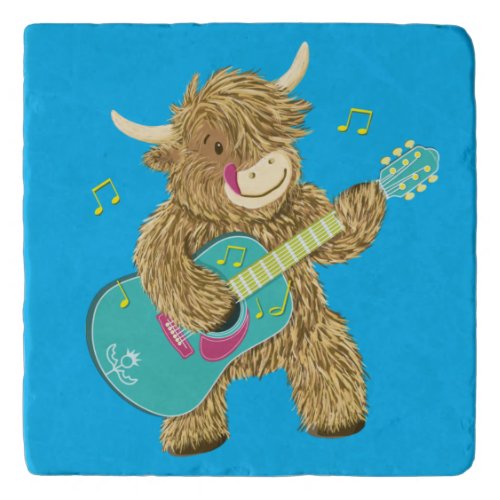 Cute Scottish Highland Cow Plays Guitar  Trivet