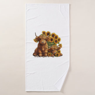 Cute Scottish Highland Cow Sunflower Mothers Day F Bath Towel