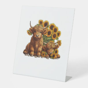 Cute Scottish Highland Cow Sunflower Mothers Day F Pedestal Sign