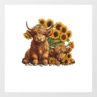 Cute Scottish Highland Cow Sunflower Mothers Day F Wall Decal