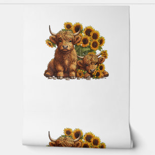 Cute Scottish Highland Cow Sunflower Mothers Day F Wallpaper