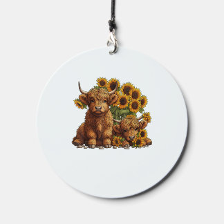 Cute Scottish Highland Cow Sunflower Mothers Day F Wind Chime
