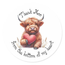Cute Scottish Highland Cow thank you heart sticker