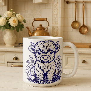 Cute Scottish Highland Cow & Wildflowers Coffee Mug