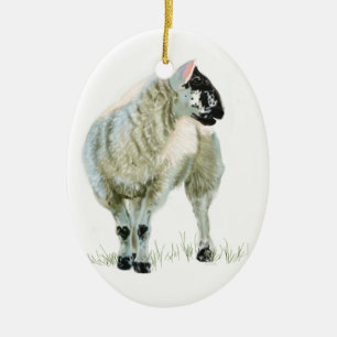 Cute Scottish Lamb Ceramic Ornament