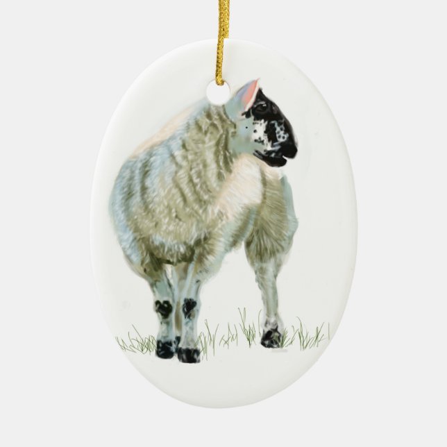 Cute Scottish Lamb Ceramic Ornament (Front)