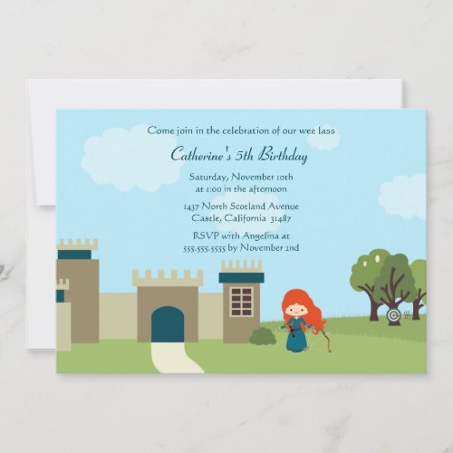 Cute scottish princess girls birthday party invite