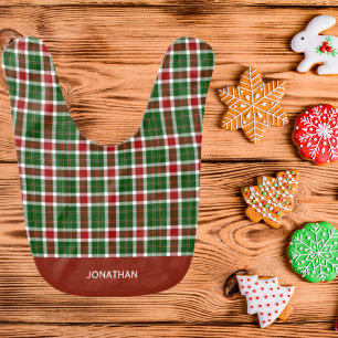 Cute Scottish Tartan Pattern Christmas Colors Baby Bib