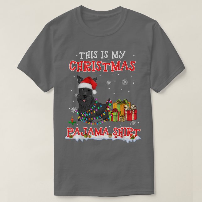 Cute Scottish Terrier On Snow   Christmas Pajama  T-Shirt (Design Front)