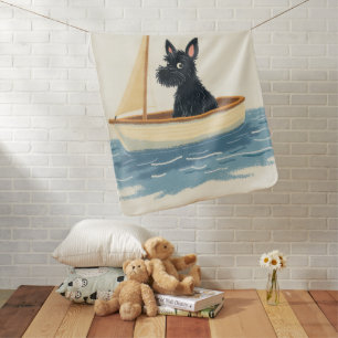 Cute Scottish Terrier Puppy Sailboat Pastel Baby Blanket