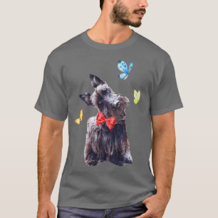 Cute Scottish Terrier with Butterflies Design T-Shirt