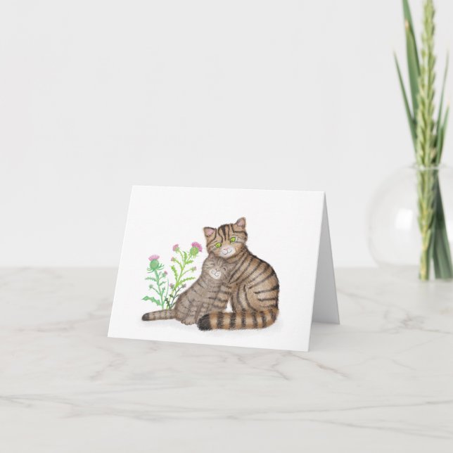 Cute Scottish Wildcat and kitten blank card (Front)