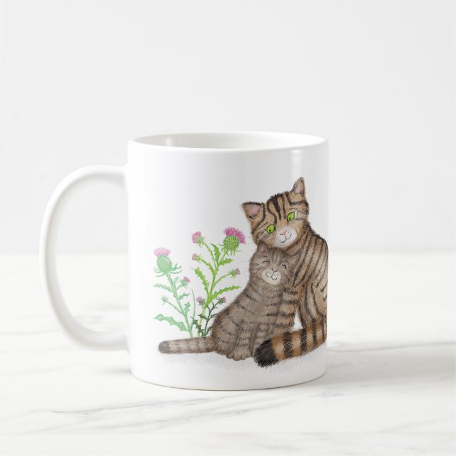 Cute Scottish Wildcat and kitten mug (Left)