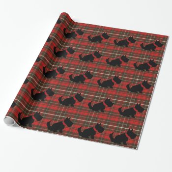 Cute Scotty Dog On Red Fabric Tartan Wrapping Paper by SmallTownGirll at Zazzle