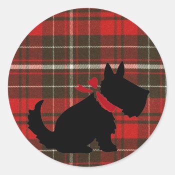 Cute Scotty Dog & Red Tartan Classic Round Sticker by SmallTownGirll at Zazzle