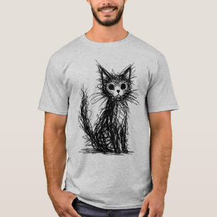 Cute Scribble Cat Black Cat Sketch Minimalist Cat T-Shirt