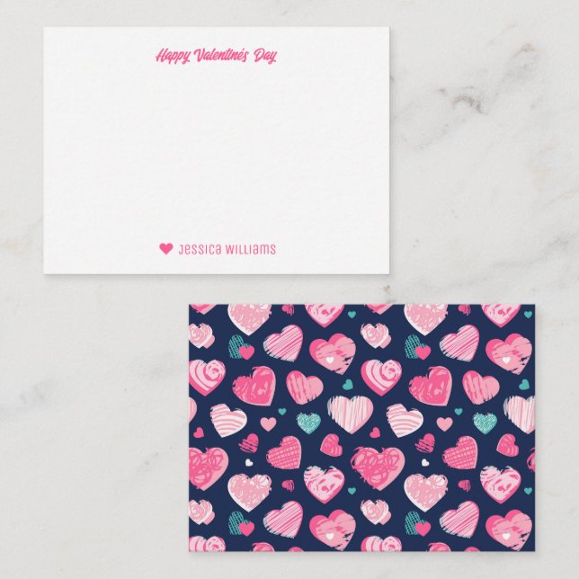 Cute Scribble Heart Pattern Blue Valentine's Day Note Card (Front/Back)