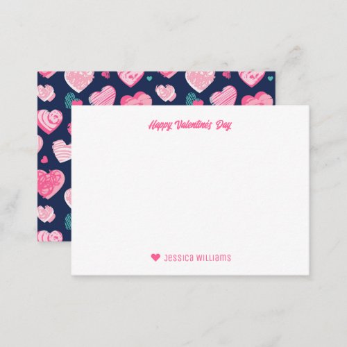 Cute Scribble Heart Pattern Blue Valentines Day Note Card