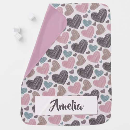 Cute Scribble Hearts Baby Girl Name Blanket